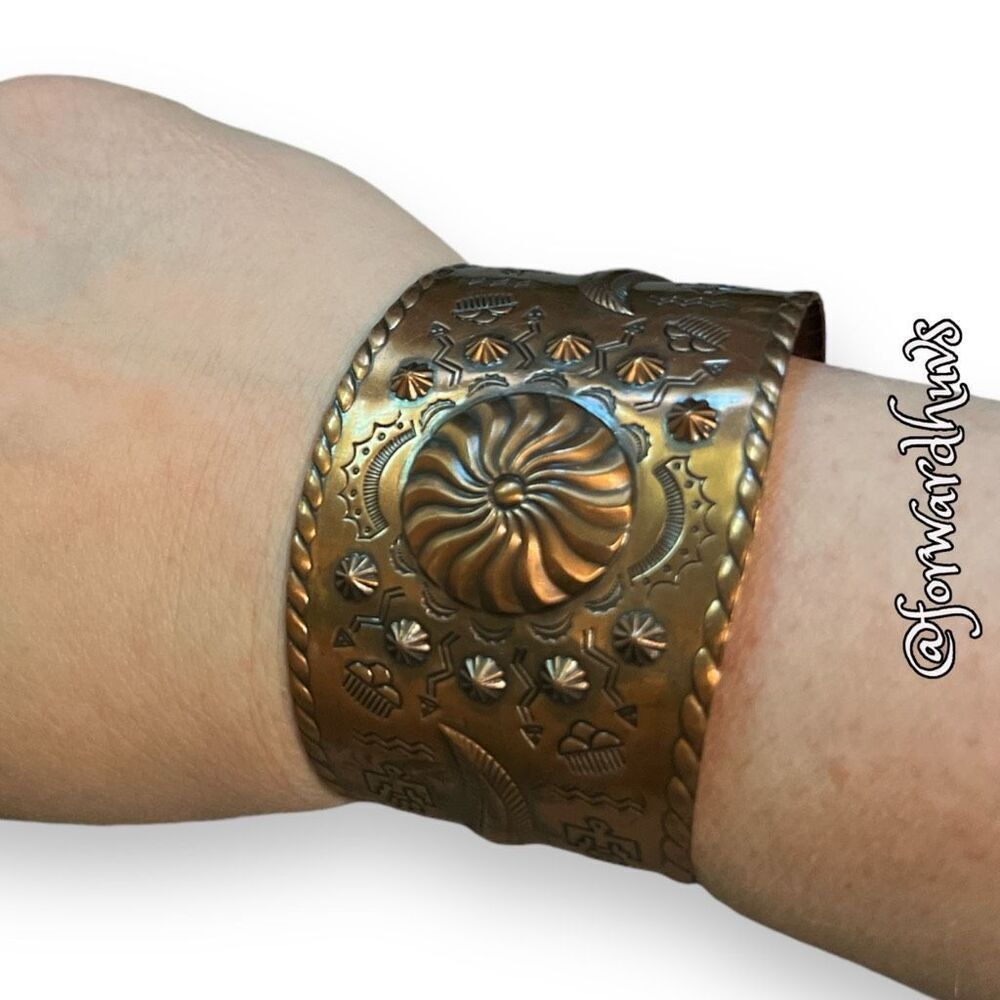 Hand Crafted Copper Native Style Etched Cuff Bracelet